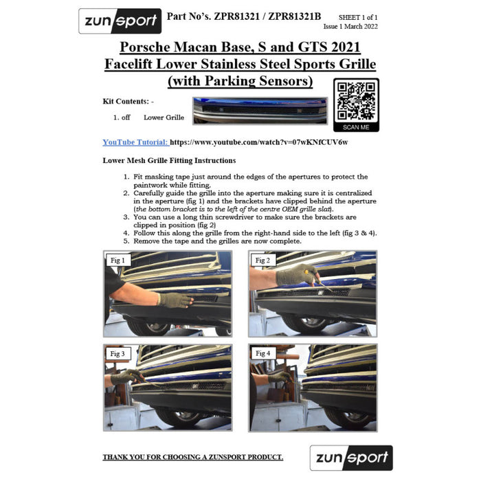 Porsche Macan Base 2021 Facelift / 2022 With Driving Camera - Front Grille Set - Zunsport