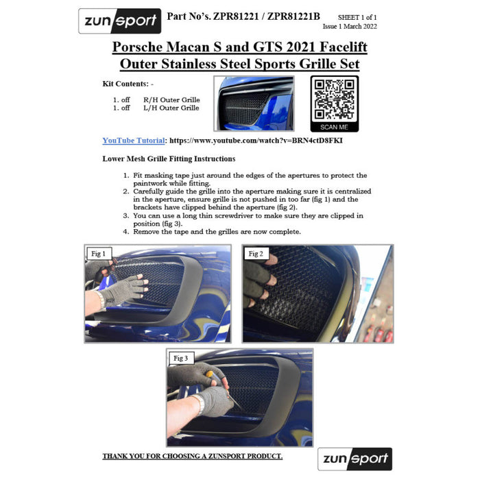 Porsche Macan S And Gts 2021 Facelift / 2022 With Driving Camera - Front Grille Set - Zunsport