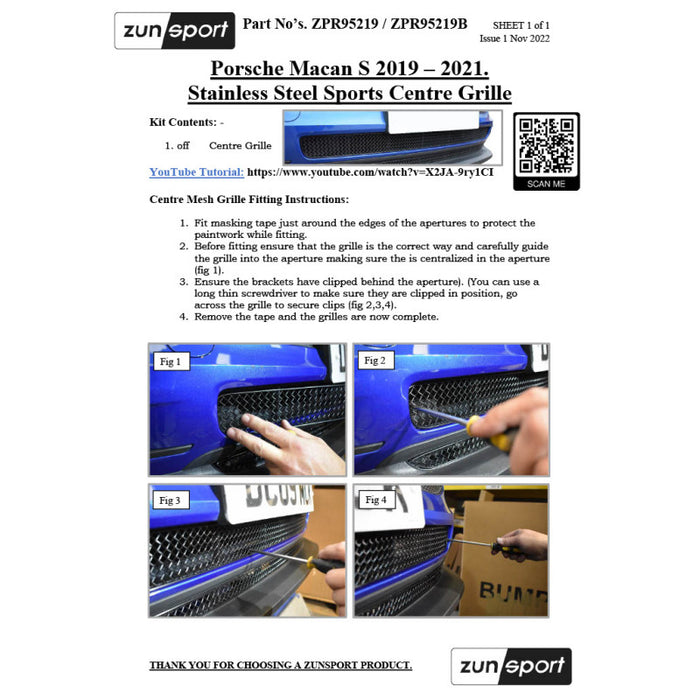 Porsche Macan S 19-21 - Front Grille Set - Zunsport