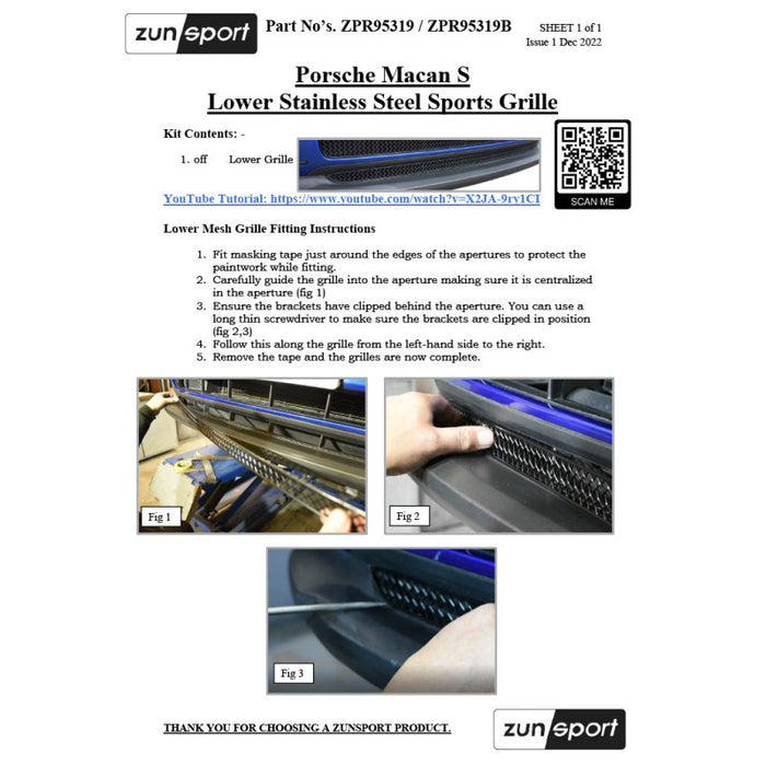 Porsche Macan Base 19-21 - Front Grille Set - Zunsport