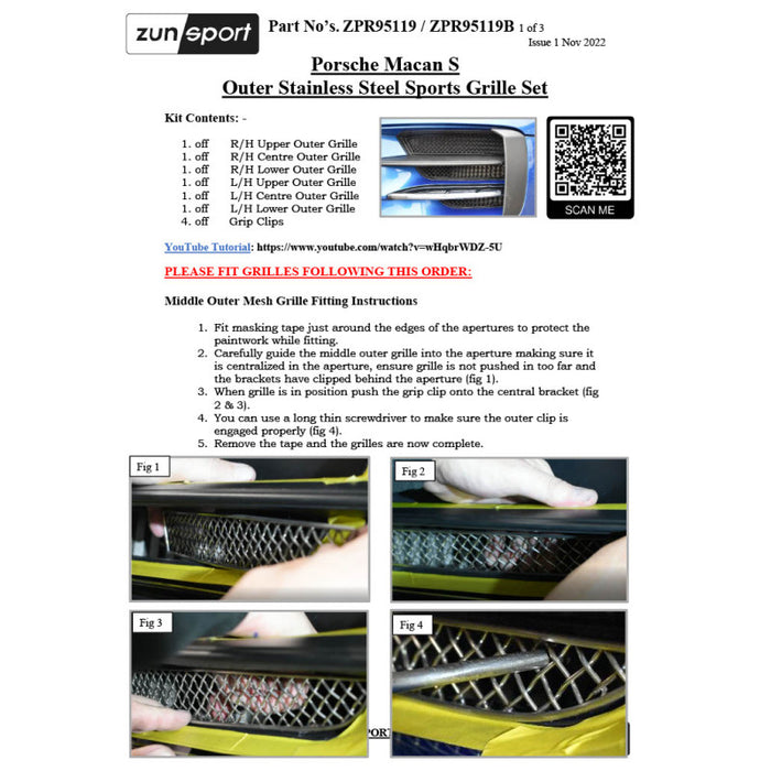 Porsche Macan S 19-21 - Outer Grille Set - Zunsport