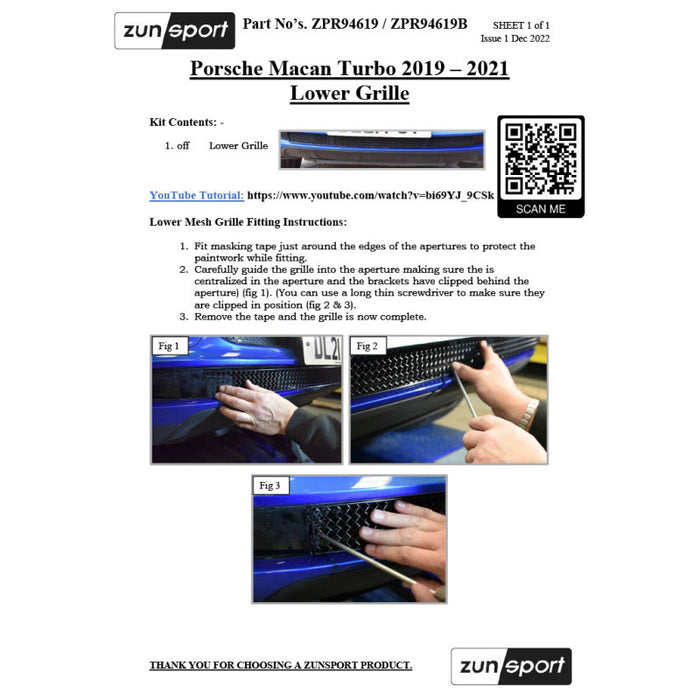 Porsche Macan Turbo 19-21 - Lower Grille - Zunsport