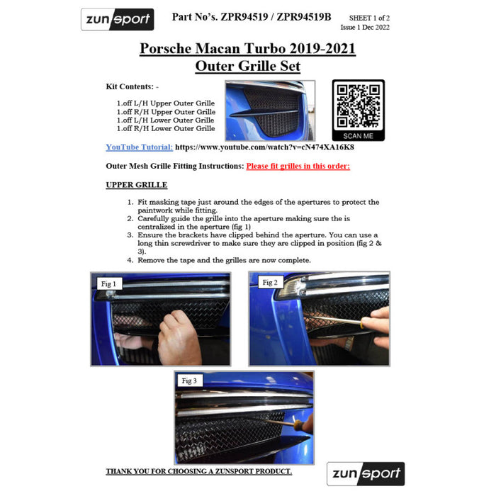 Porsche Macan Turbo 19-21 - Front Grille Set - Zunsport