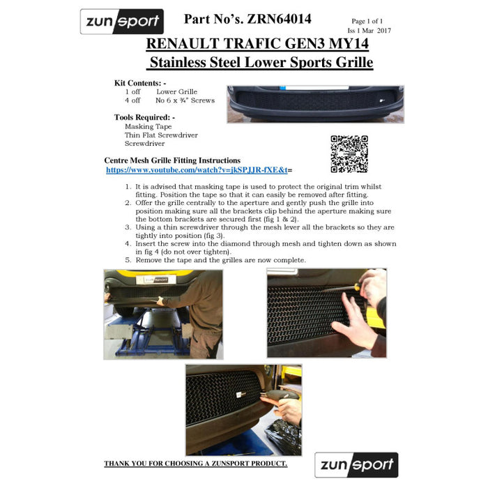 Renault Trafic Gen3 - Lower Grille - Zunsport