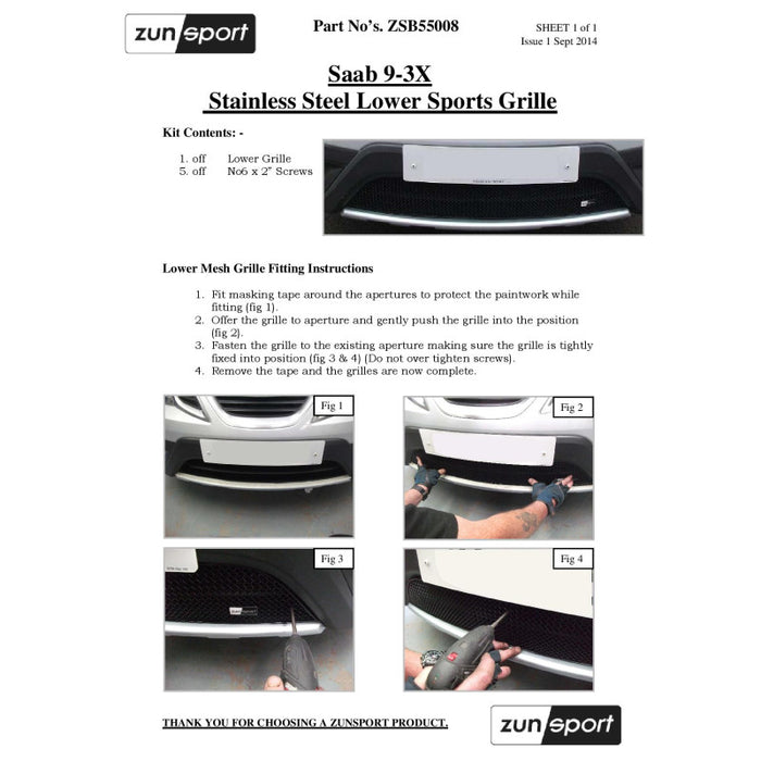 Saab 9-3X - Lower Grille - Zunsport