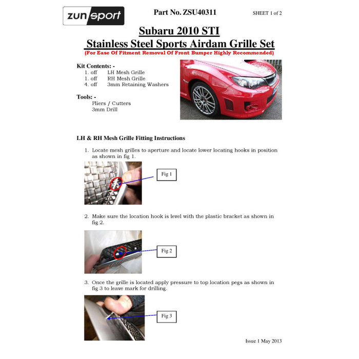 Subaru Impreza Sti - Air Dam Grille Set - Zunsport