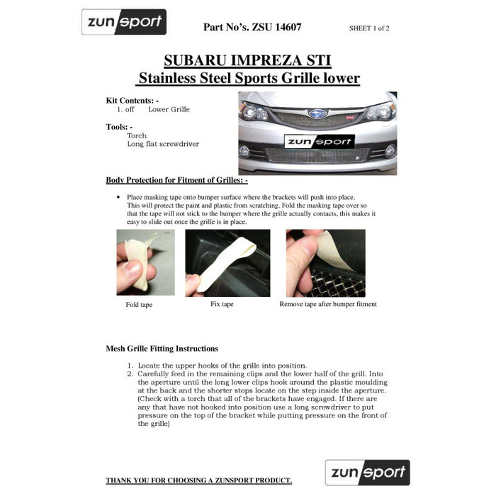 Subaru Impreza Sti 2008 My - Full Grille Set - Zunsport