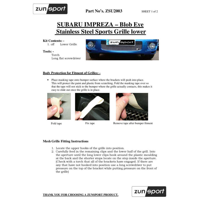 Subaru Impreza Blob Eye Lower Grille - Zunsport