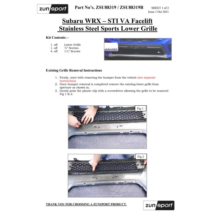 Subaru Wrx Sti Va Facelift - Full Grille Set - Zunsport