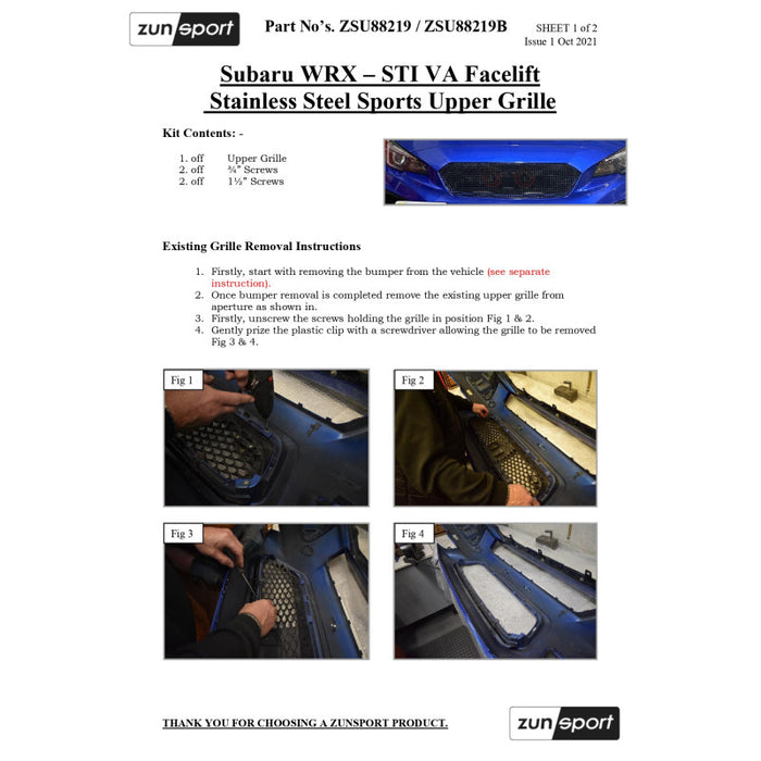 Subaru Wrx Sti Va Facelift - Full Grille Set - Zunsport