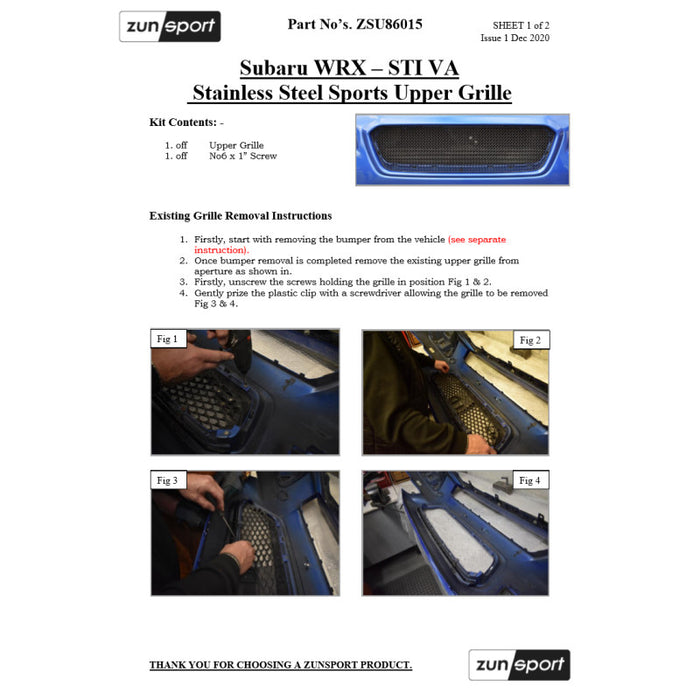 Subaru Wrx - Sti Va - Upper Grille - Zunsport