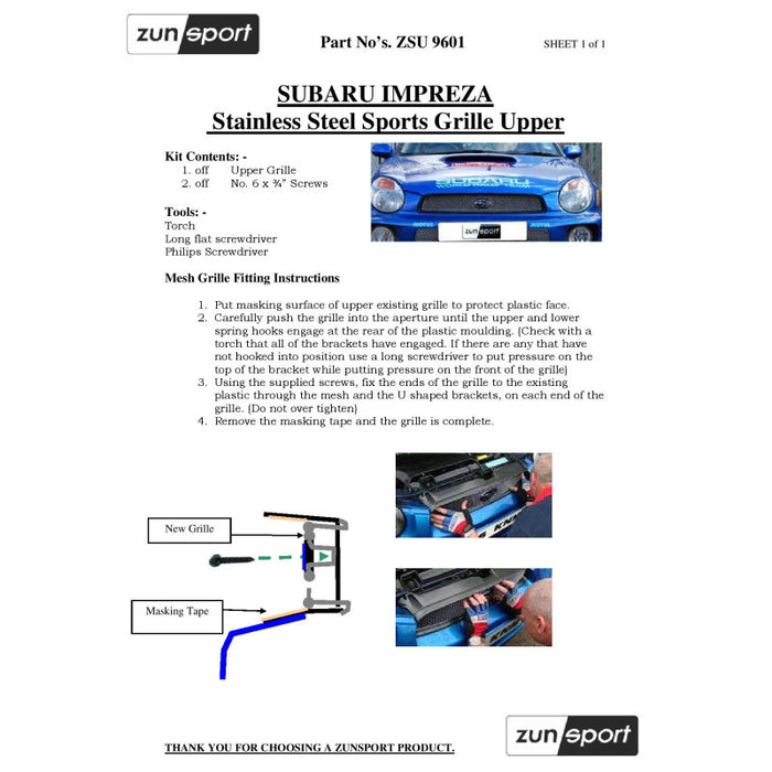 Subaru Impreza Bug Eye - Top Grille - Zunsport