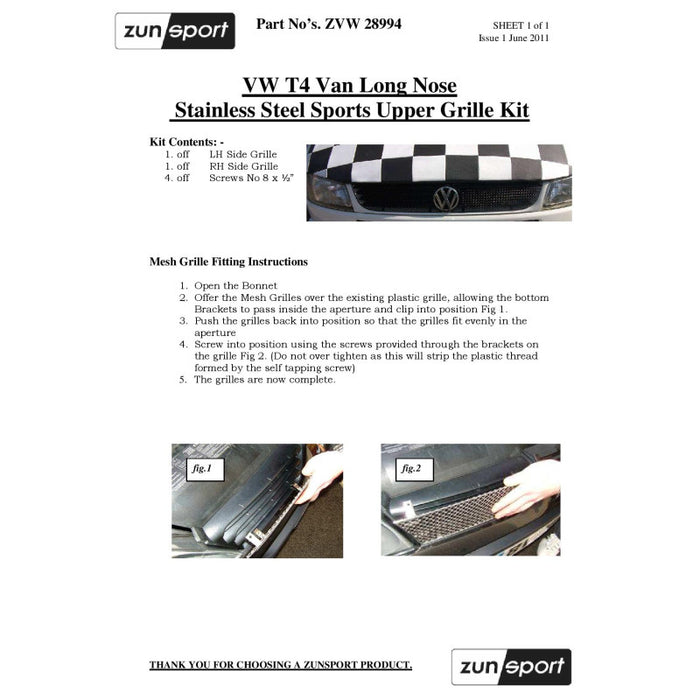Volkswagen T4 - Upper Grille - Zunsport