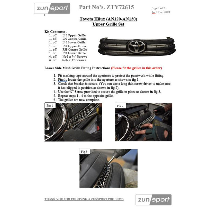 Toyota Hilux (An120 / An130) - Upper Grille Set - Zunsport