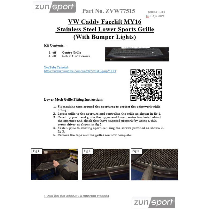 VW Caddy (2Nd Facelift With Bumper Lights) - Lower Grille - Zunsport