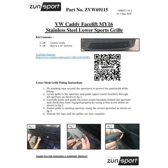 VW Caddy (2Nd Facelift) - Lower Grille - Zunsport