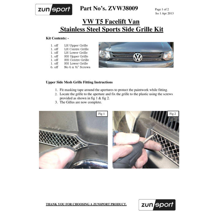VW T5 Van - Upper Grille Set - Zunsport