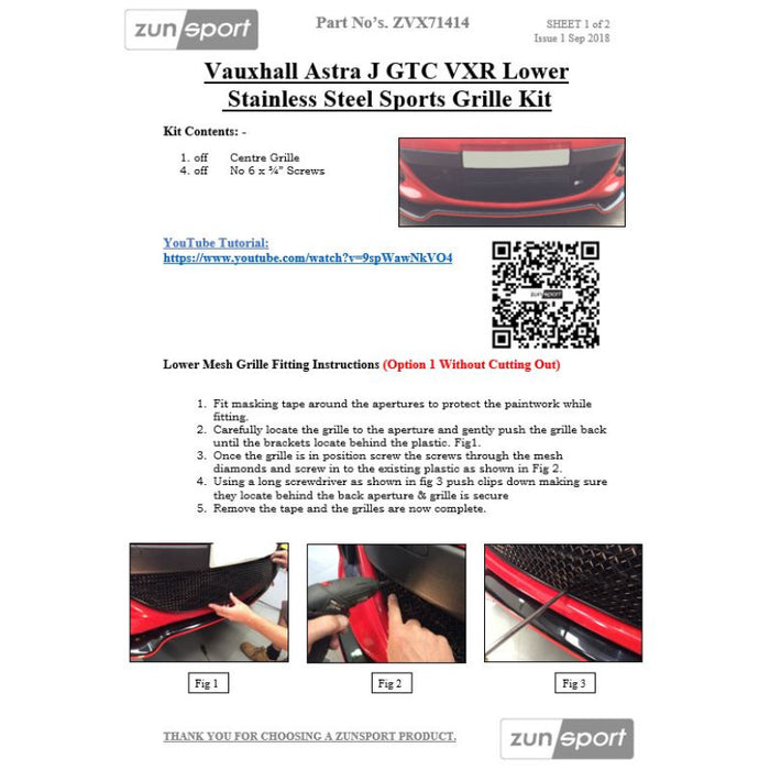 Vauxhall Astra Gtc Vxr - Lower Grille - Zunsport