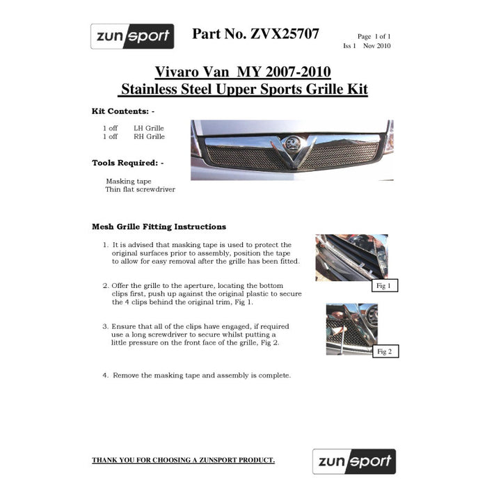 Vauxhall Vivaro - Top Grille - Zunsport