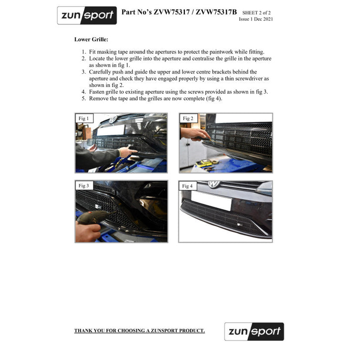 VW Golf R Mk7.5 - Centre Grille Set - Zunsport