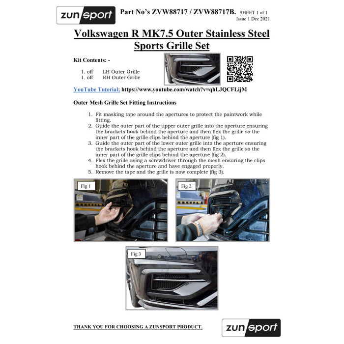 Vw Golf R Mk7.5 - Outer Grille Set - Zunsport