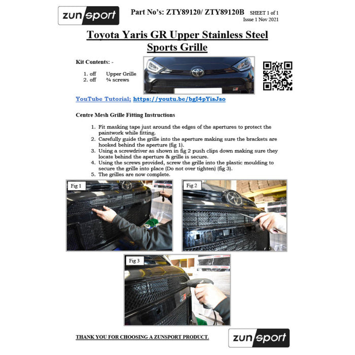 Toyota Gr Yaris - Upper Grille - Zunsport