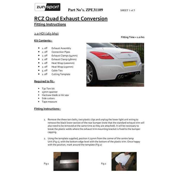 Peugeot Rcz Quad Exhaust Conversion - 2.0 Hdi 163Hp - Zunsport