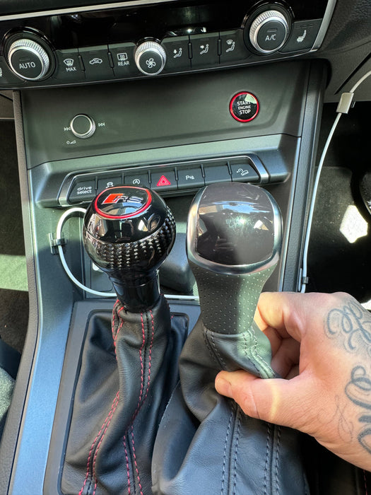 Carbon Fibre DSG Gear Knob with Red-Stitched Gaiter – Audi Fitment | CEUK