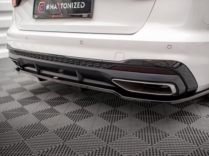 Audi A4 S-Line B9 Facelift Central Rear Splitter (Vertical Bars) - Maxton Design