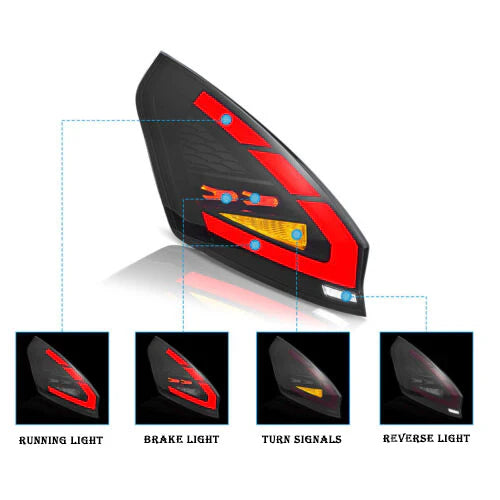 Ford Fiesta MK7 2008-2017 - Upgrade LED Light Bar Smoked Black Rear Tail Lights Dynamic Sequential Indicators + Animation Pair