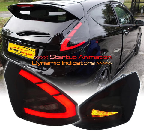 Ford Fiesta MK7 2008-2017 - Upgrade LED Light Bar Smoked Black Rear Tail Lights Dynamic Sequential Indicators + Animation Pair