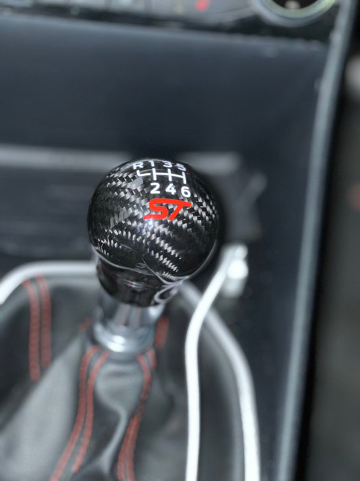 Genuine Carbon Fibre Gear Knob with Red ST Logo – Fits Most Manual Ford Models