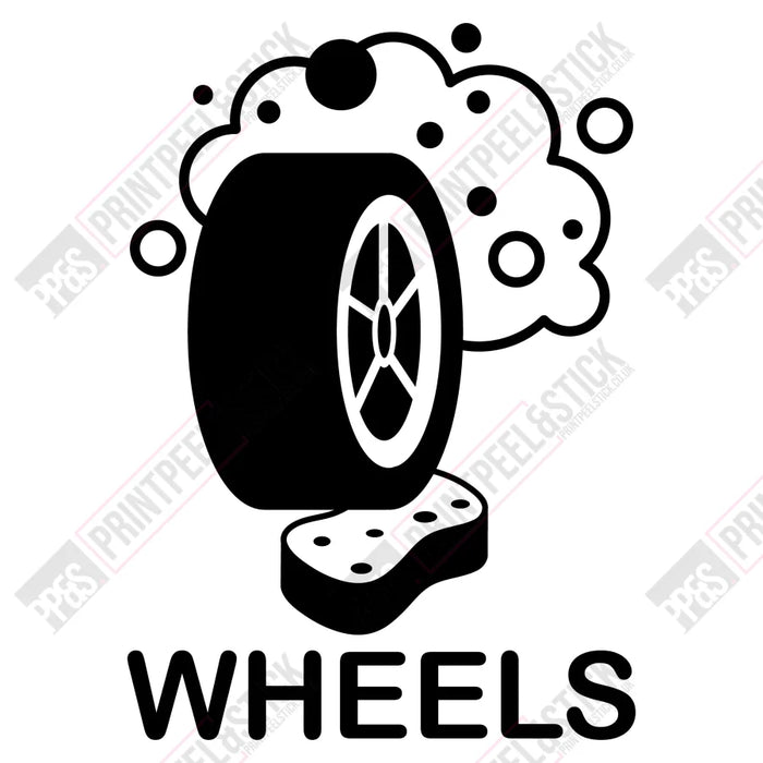 "Wash", "Rinse" & "Wheels" bucket stickers