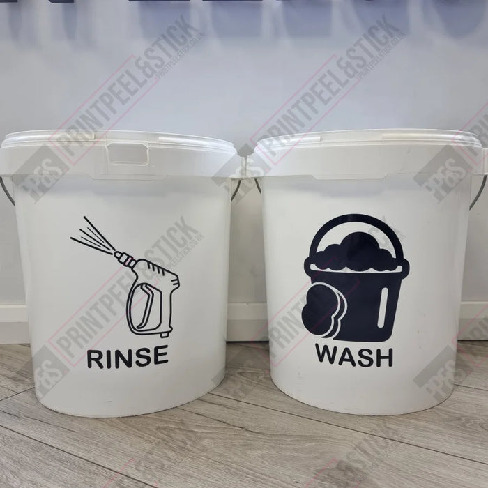 "Wash", "Rinse" & "Wheels" bucket stickers