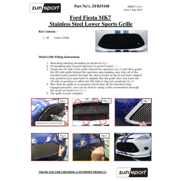 Ford Fiesta Mk Vii - Front Grille - Zunsport