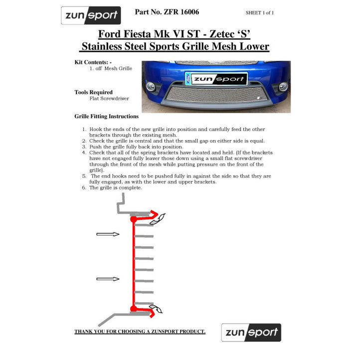 Ford Fiesta St Mk6 - Lower Grille - Zunsport