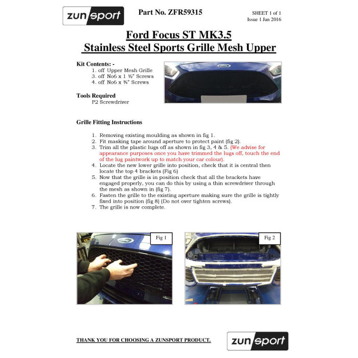Ford Focus St Mk3.5 - Upper Grille - Zunsport