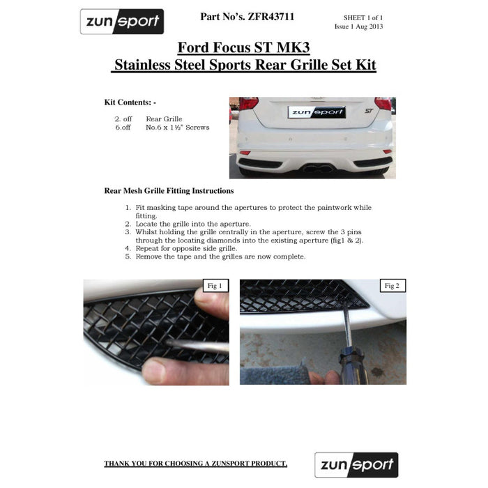 Ford Focus St Mk3 - Rear Grille Set - Zunsport