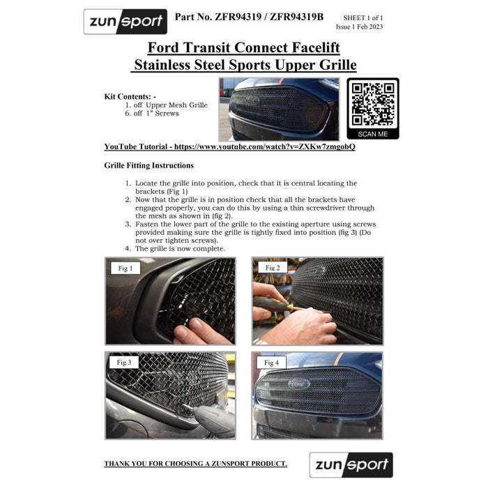 Ford Transit Connect Facelift - Upper Grille - Zunsport