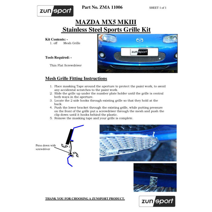 Mazda Mx5 Mk3 - Front Grille Set - Zunsport