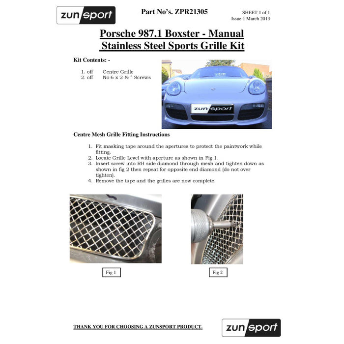 Porsche Boxster 987.1 Manual - Front Grille Set - Zunsport