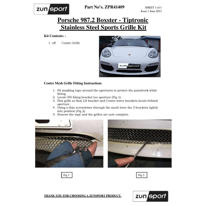Porsche Boxster 987.2 Tiptronic - Front Grille Set - Zunsport