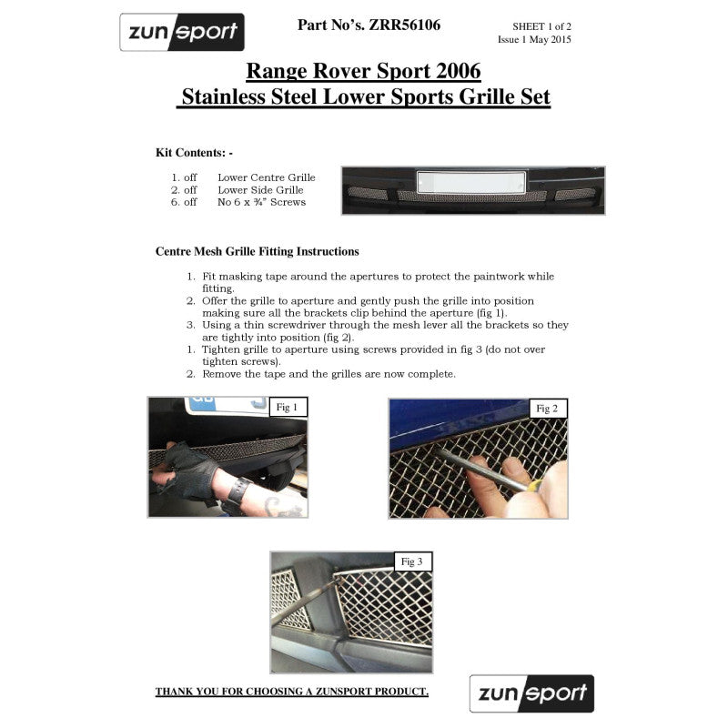 Range Rover Sport - Lower Grille Set - Zunsport – VUDU Performance