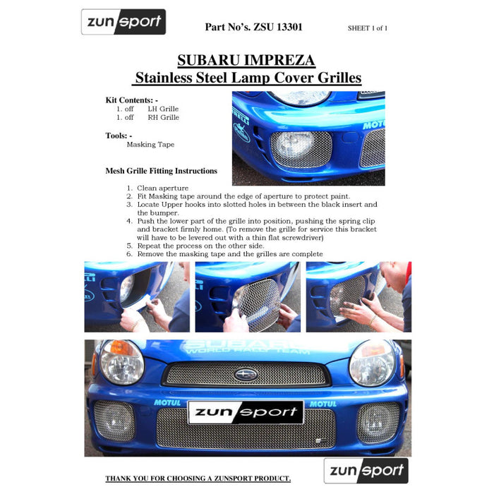 Subaru Impreza Bug Eye - Full Grille Set - Zunsport