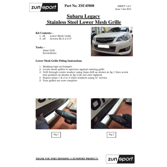 Subaru Legacy - Lower Grille - Zunsport