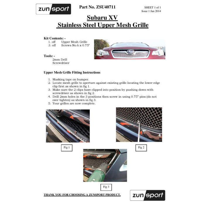 Subaru Xv - Upper Grille - Zunsport