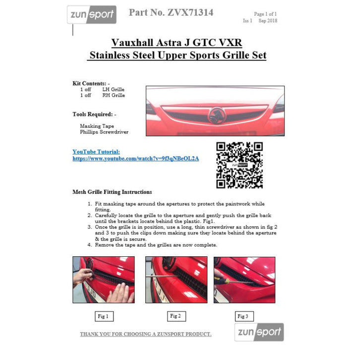 Vauxhall Astra Gtc Vxr - Upper Grille Set - Zunsport