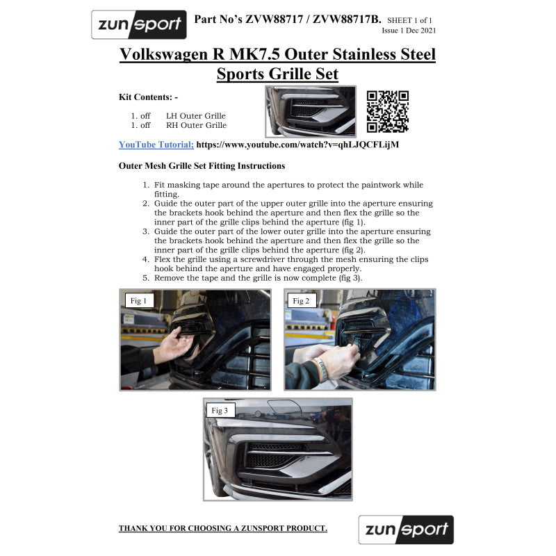 Vw Golf R Mk7.5 - Front Grille Set - Zunsport – VUDU Performance