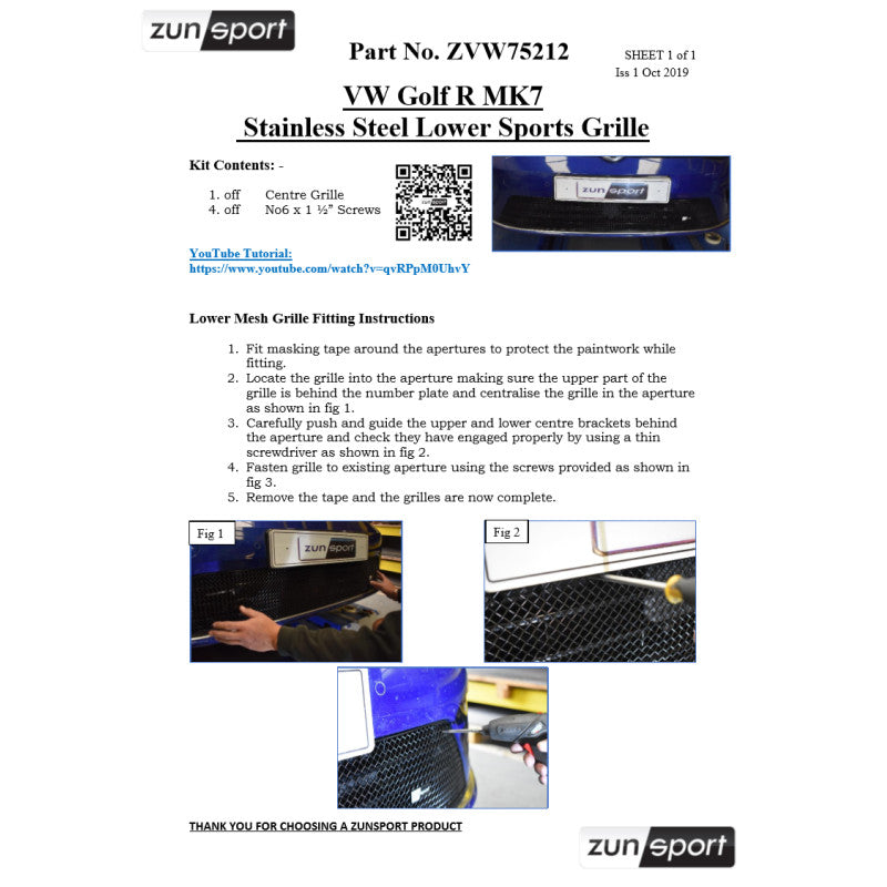 Vw Golf R Mk7 - Front Grille Set - Zunsport – VUDU Performance
