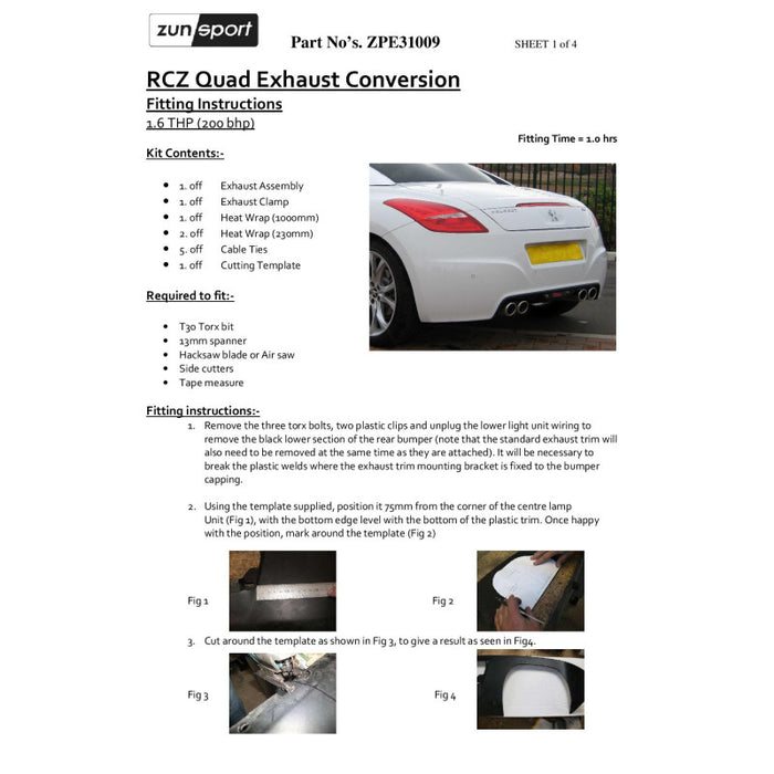 Peugeot Rcz Quad Exhaust Conversion - 1.6 200Hp - Zunsport